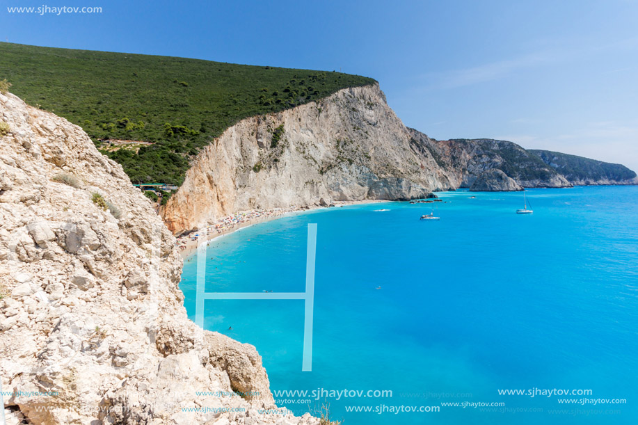 Amazing landscape of blue waters of Porto Katsiki Beach, Lefkada, Ionian Islands, Greece