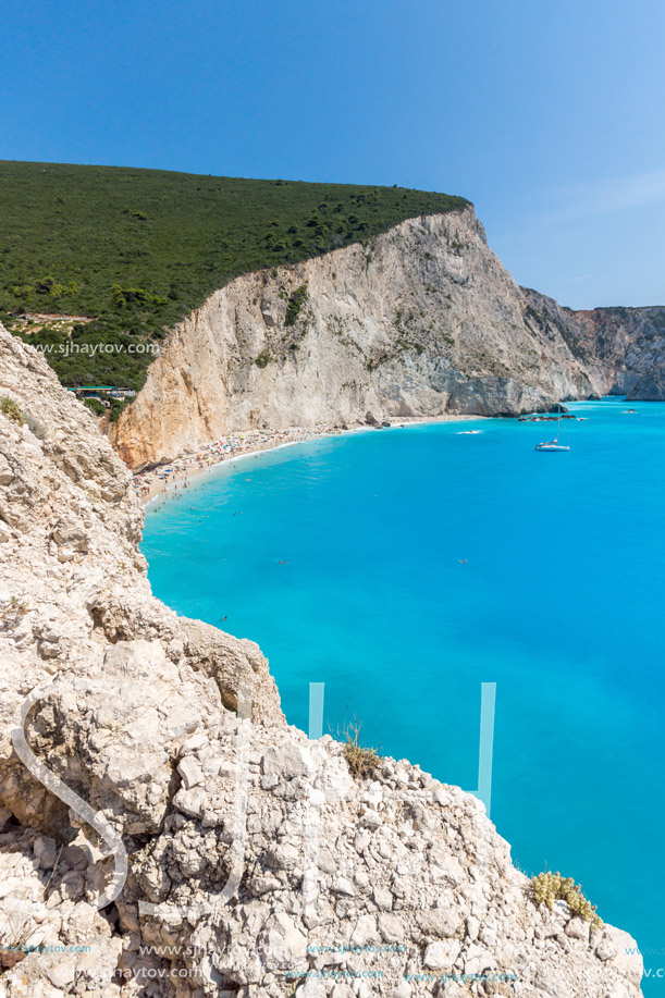 Amazing landscape of blue waters of Porto Katsiki Beach, Lefkada, Ionian Islands, Greece