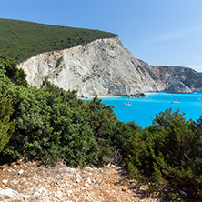 Amazing landscape of blue waters of Porto Katsiki Beach, Lefkada, Ionian Islands, Greece
