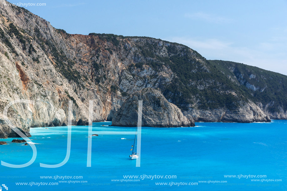 Amazing landscape of blue waters of Porto Katsiki Beach, Lefkada, Ionian Islands, Greece