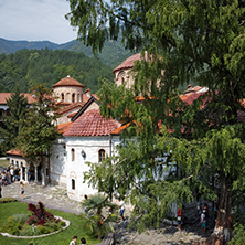 BACHKOVO MONASTERY, BULGARIA - AUGUST 30 2015:  Panoramic view of Medieval Bachkovo Monastery, Bulgaria