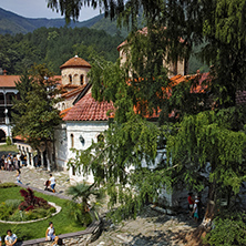 BACHKOVO MONASTERY, BULGARIA - AUGUST 30 2015:  Panoramic view of Medieval Bachkovo Monastery, Bulgaria