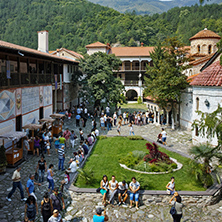 BACHKOVO MONASTERY, BULGARIA - AUGUST 30 2015:  Panoramic view of Medieval Bachkovo Monastery, Bulgaria