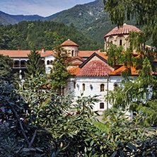 BACHKOVO MONASTERY, BULGARIA - AUGUST 30 2015:  Panoramic view of Medieval Bachkovo Monastery, Bulgaria