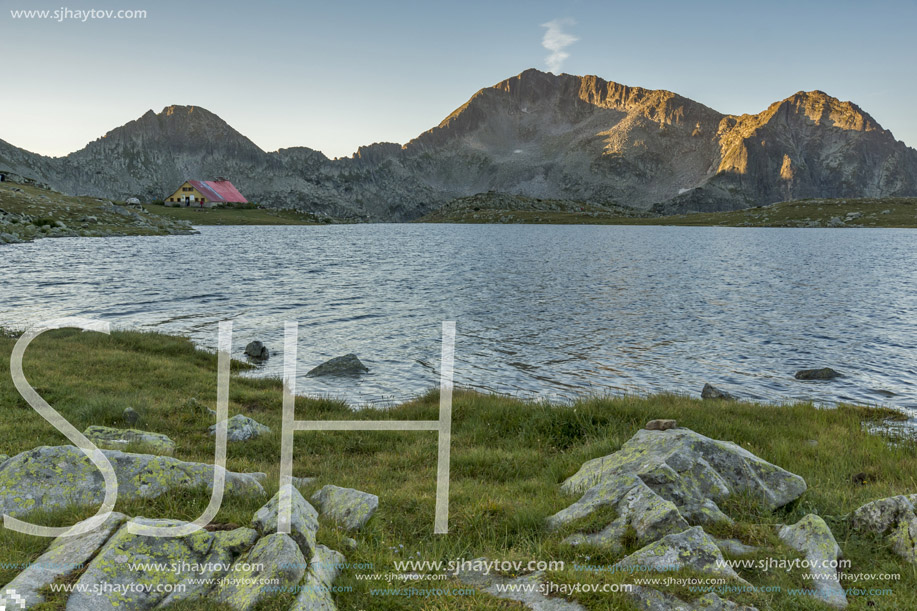 Sunset Panorama over Tevno Lake and Kamenitsa peak, Pirin mountain, Bulgaria
