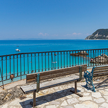 AGIOS NIKITAS, LEFKADA, GREECE JULY 16, 2014: Blue waters of beach of village of Agios Nikitas, Lefkada, Ionian Islands, Greece
