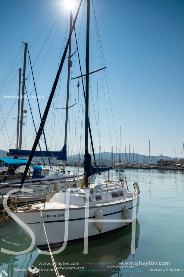 LEFKADA TOWN, GREECE JULY 17, 2014: yacht harbor at Lefkada town, Ionian Islands, Greece