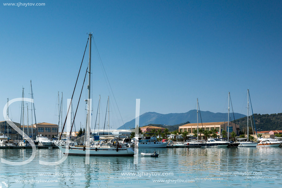 LEFKADA TOWN, GREECE JULY 17, 2014: yacht harbor at Lefkada town, Ionian Islands, Greece