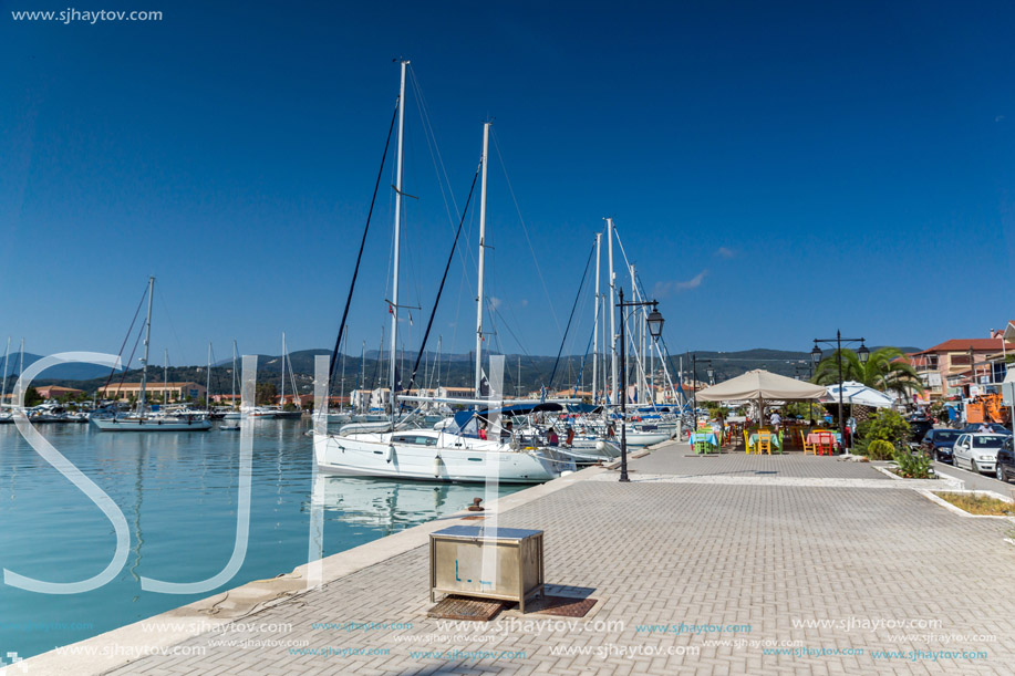 LEFKADA TOWN, GREECE JULY 17, 2014: yacht harbor at Lefkada town, Ionian Islands, Greece