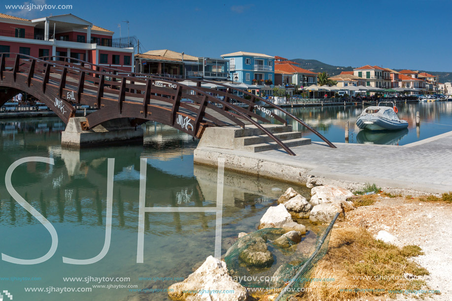 LEFKADA TOWN, GREECE JULY 17, 2014: Promenade at Lefkada town, Ionian Islands, Greece