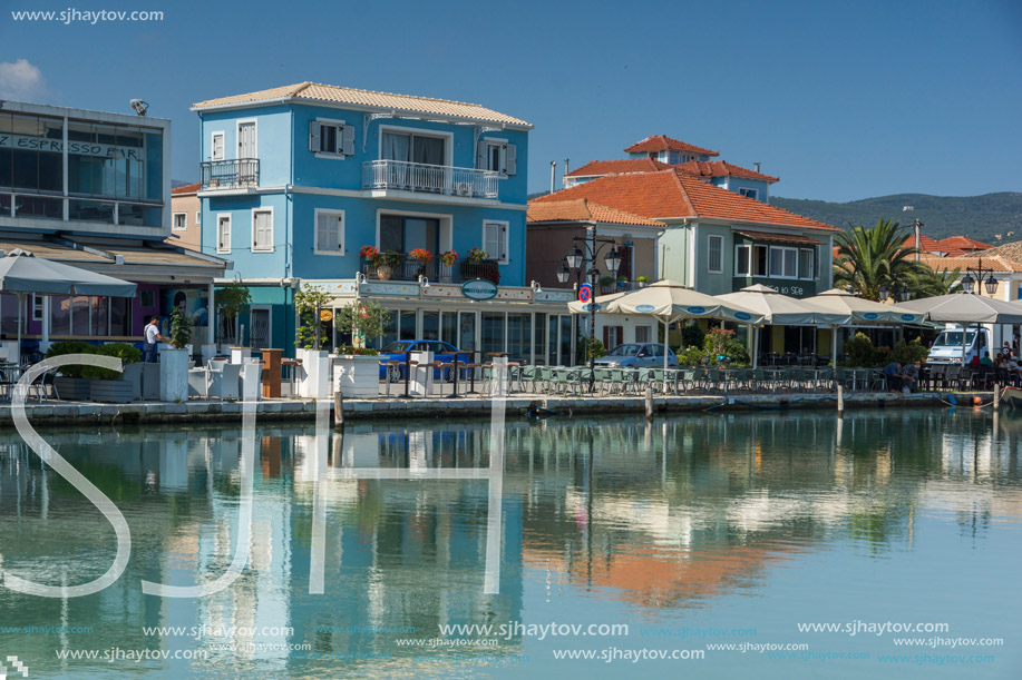 LEFKADA TOWN, GREECE JULY 17, 2014: Promenade at Lefkada town, Ionian Islands, Greece