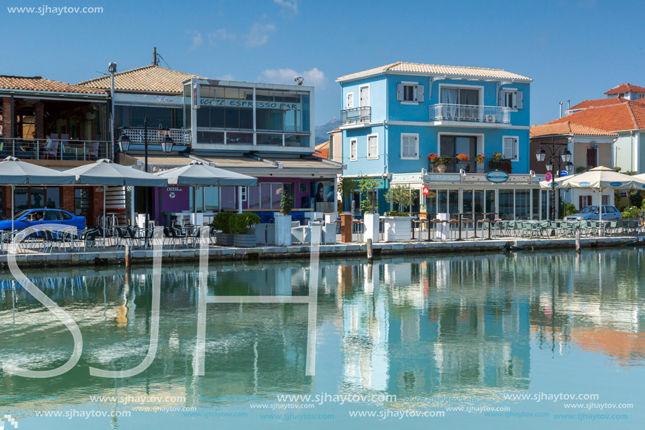 LEFKADA TOWN, GREECE JULY 17, 2014: Promenade at Lefkada town, Ionian Islands, Greece