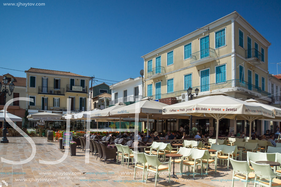 LEFKADA TOWN, GREECE JULY 17, 2014: Central street in Lefkada town, Ionian Islands, Greece