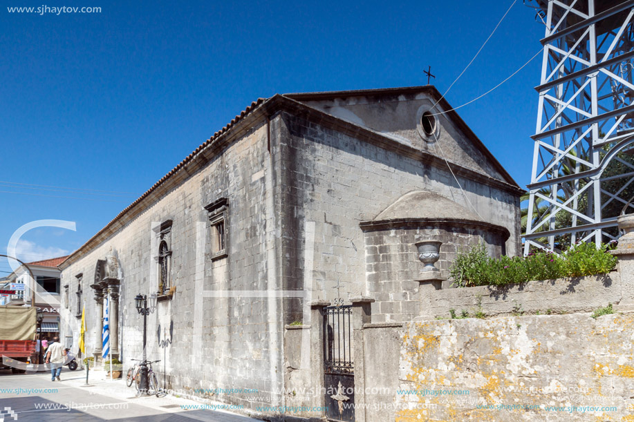LEFKADA TOWN, GREECE JULY 17, 2014: Medieval church in Lefkada town, Ionian Islands, Greece