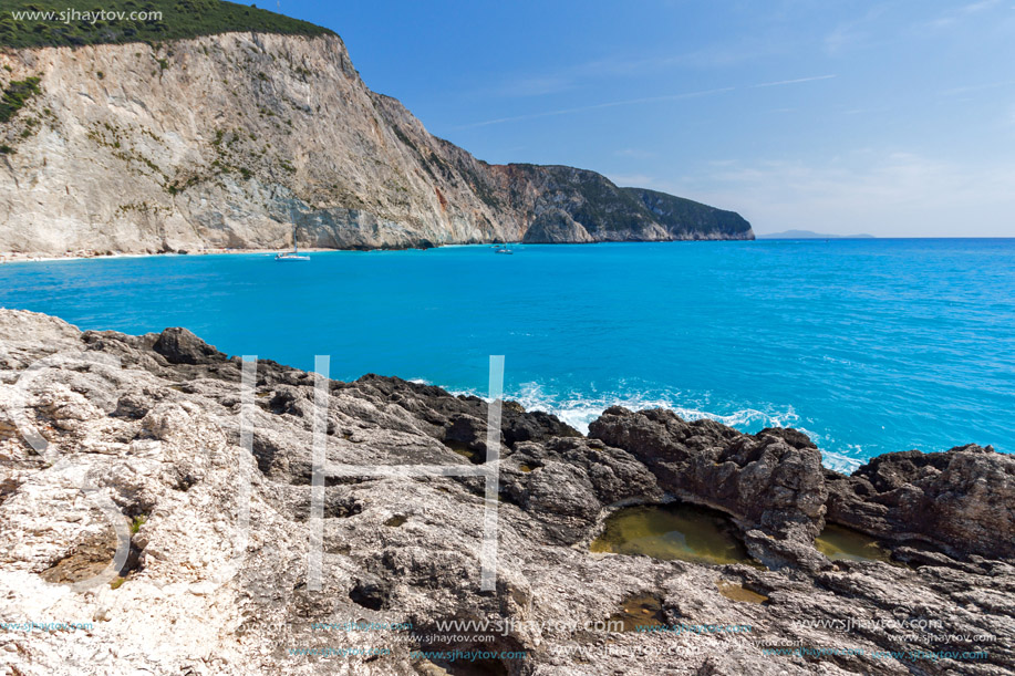 Amazing seascape of blue waters of Porto Katsiki Beach, Lefkada, Ionian Islands, Greece