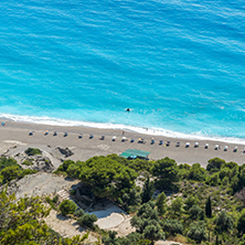 Seascape of Blue Waters of Gialos Beach, Lefkada, Ionian Islands, Greece