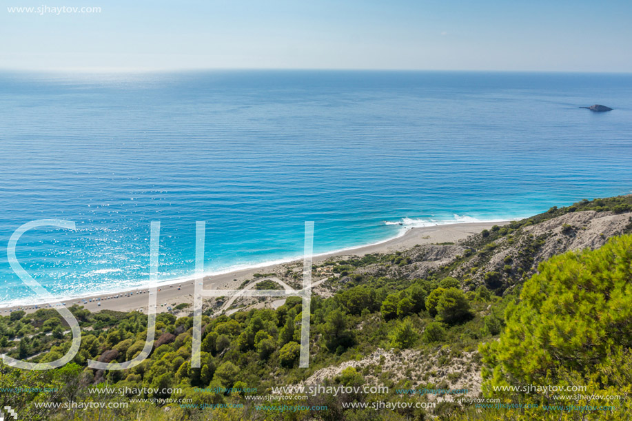 Seascape of Blue Waters of Gialos Beach, Lefkada, Ionian Islands, Greece