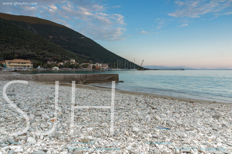 Amazing sunset on the beach of village of Vasiliki, Lefkada, Ionian Islands, Greece