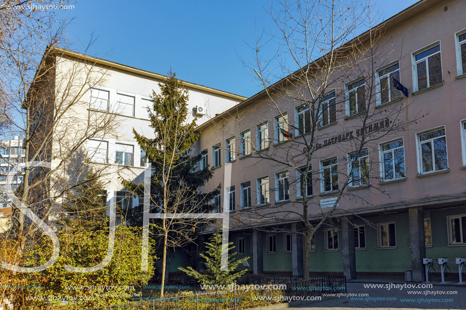 PLOVDIV, BULGARIA - JANUARY 2 2017:  St. Patriarh Evtimiy High School, City of Plovdiv, Bulgaria