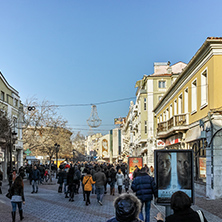 PLOVDIV, BULGARIA - JANUARY 2 2017: Knyaz Alexander I street in city of Plovdiv, Bulgaria