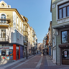 PLOVDIV, BULGARIA - JANUARY 2 2017: Street in district Kapana, city of Plovdiv, Bulgaria