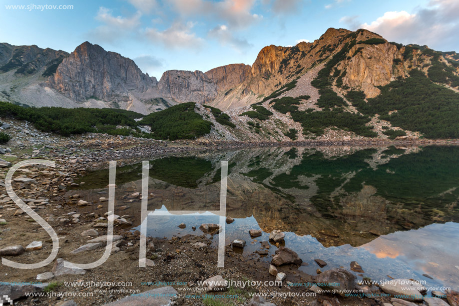 Amazing Sunrise of Sinanitsa peak and  the lake, Pirin Mountain, Bulgaria