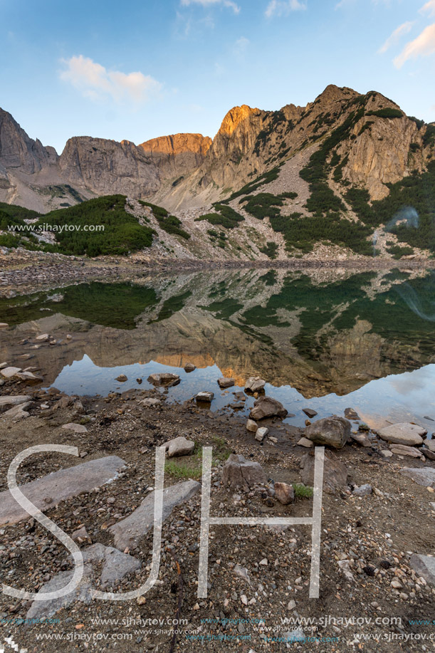 Amazing Sunrise of Sinanitsa peak and  the lake, Pirin Mountain, Bulgaria