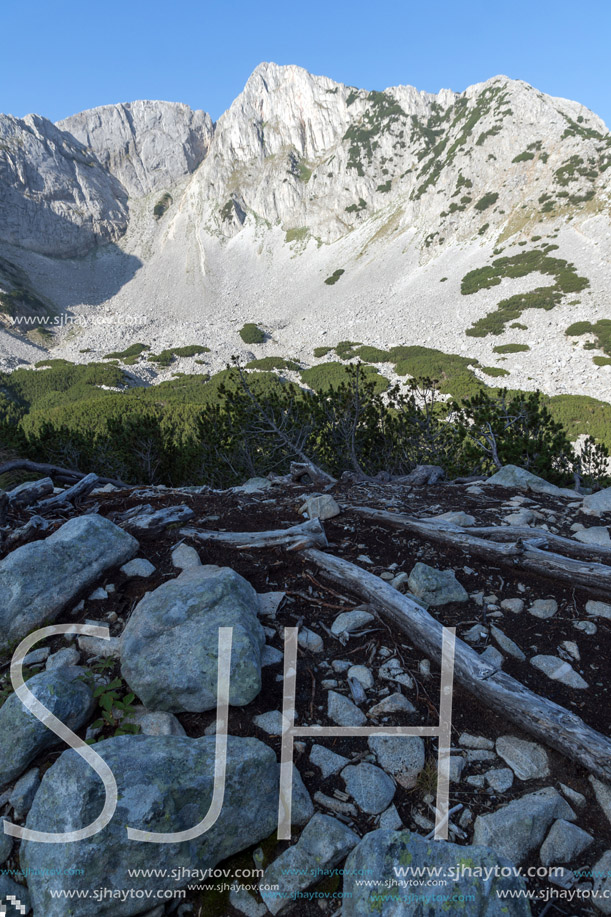 Amazing Panorama of rocks of Sinanitsa peak covered with shadow, Pirin Mountain, Bulgaria