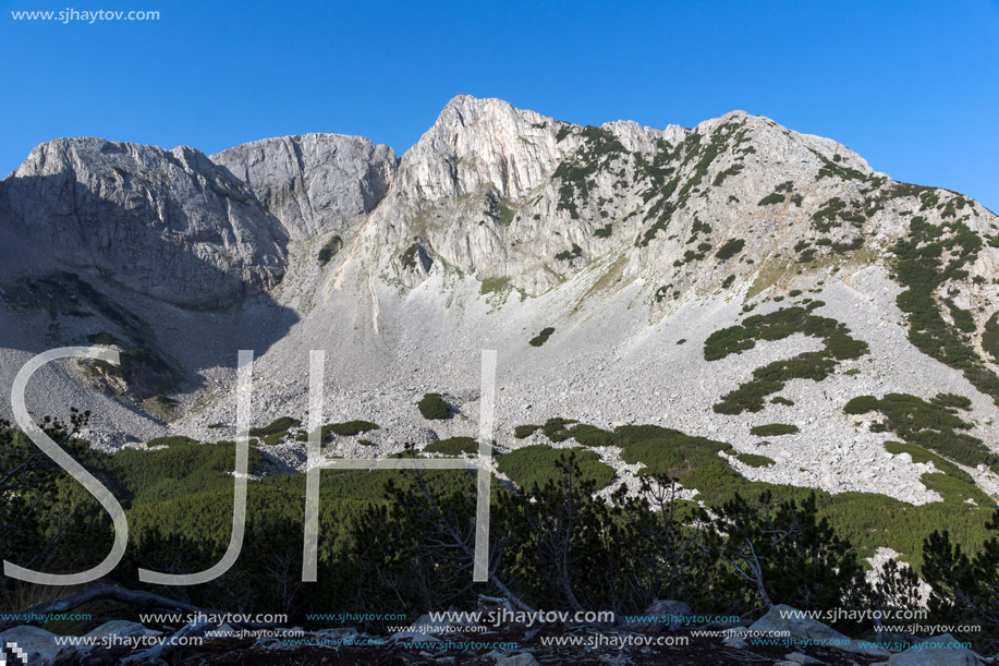 Amazing Panorama of rocks of Sinanitsa peak covered with shadow, Pirin Mountain, Bulgaria