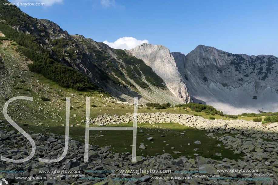 Amazing Panorama of rocks of Sinanitsa peak covered with shadow, Pirin Mountain, Bulgaria