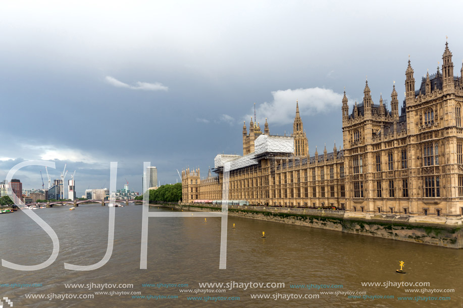 LONDON, ENGLAND - JUNE 16 2016: Sunset view of Houses of Parliament, Westminster palace, London, England, Great Britain