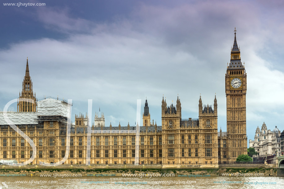 LONDON, ENGLAND - JUNE 16 2016: Sunset view of Houses of Parliament, Westminster palace, London, England, Great Britain