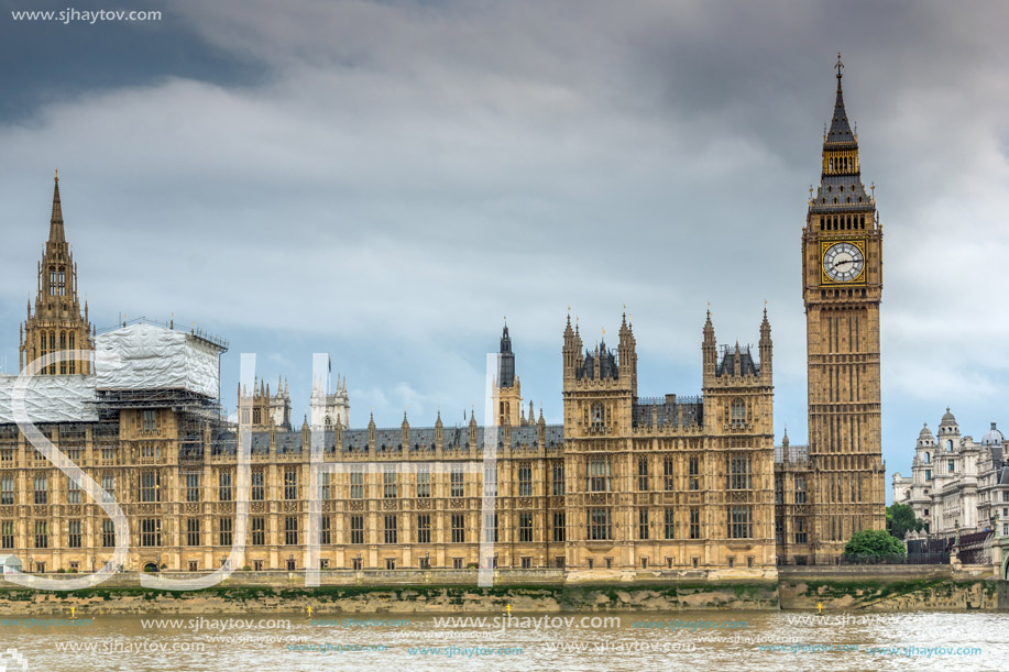 LONDON, ENGLAND - JUNE 16 2016: Sunset view of Houses of Parliament, Westminster palace, London, England, Great Britain