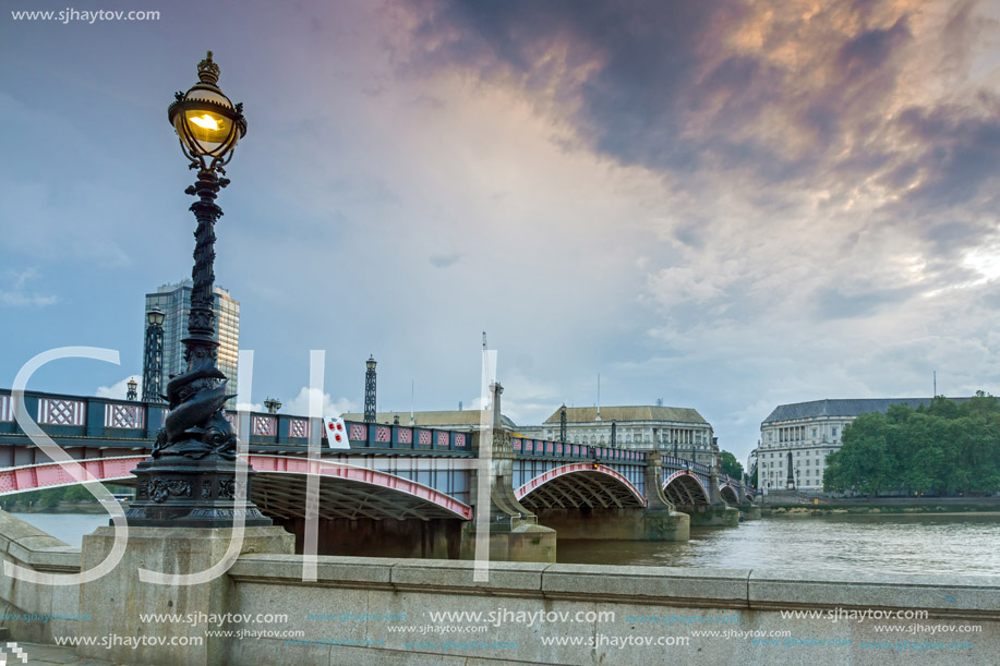 LONDON, ENGLAND - JUNE 16 2016:  Sunset of Lambeth bridge, London, England, Great Britain