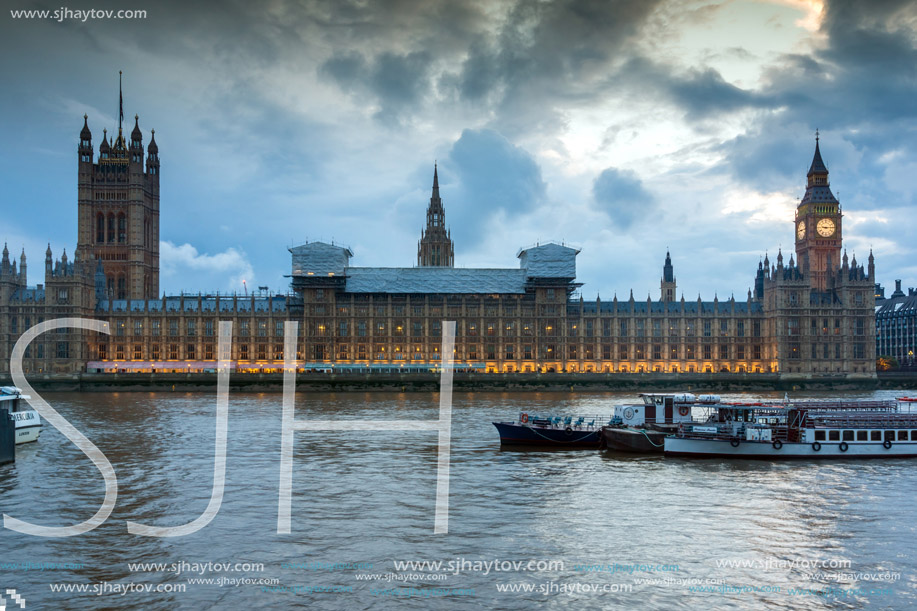 LONDON, ENGLAND - JUNE 16 2016: Houses of Parliament with Big Ben from Westminster bridge, London, England, Great Britain