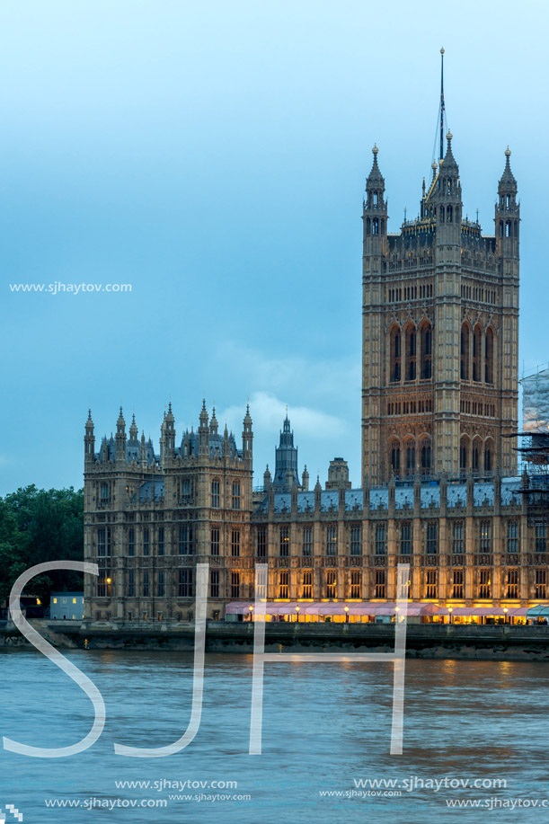 LONDON, ENGLAND - JUNE 16 2016: Sunset view of Houses of Parliament, Westminster palace, London, England, Great Britain
