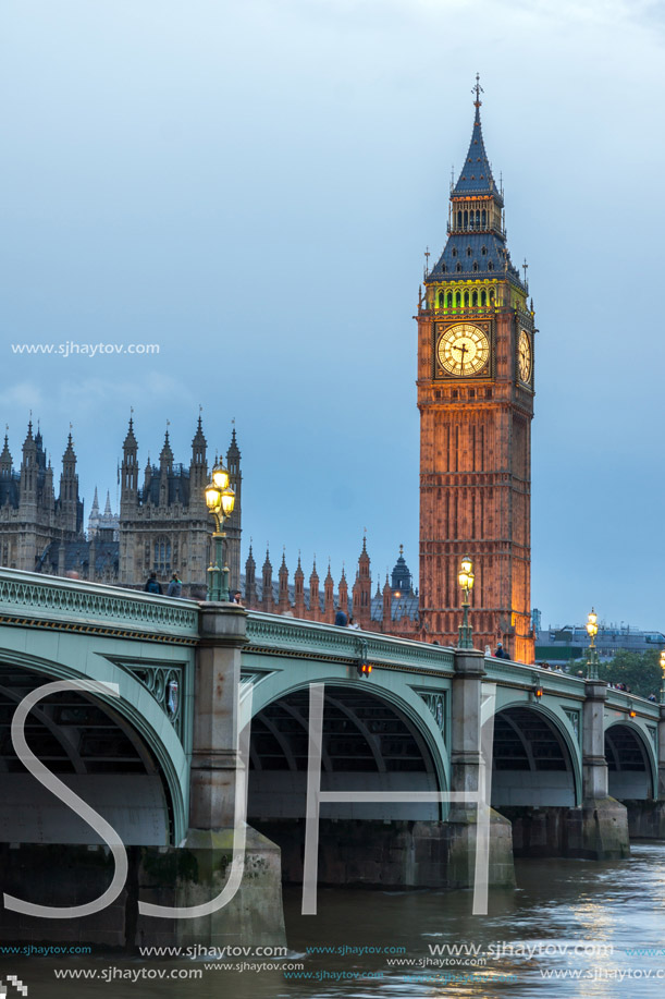 LONDON, ENGLAND - JUNE 16 2016: Houses of Parliament with Big Ben and Westminster bridge, London, England, Great Britain