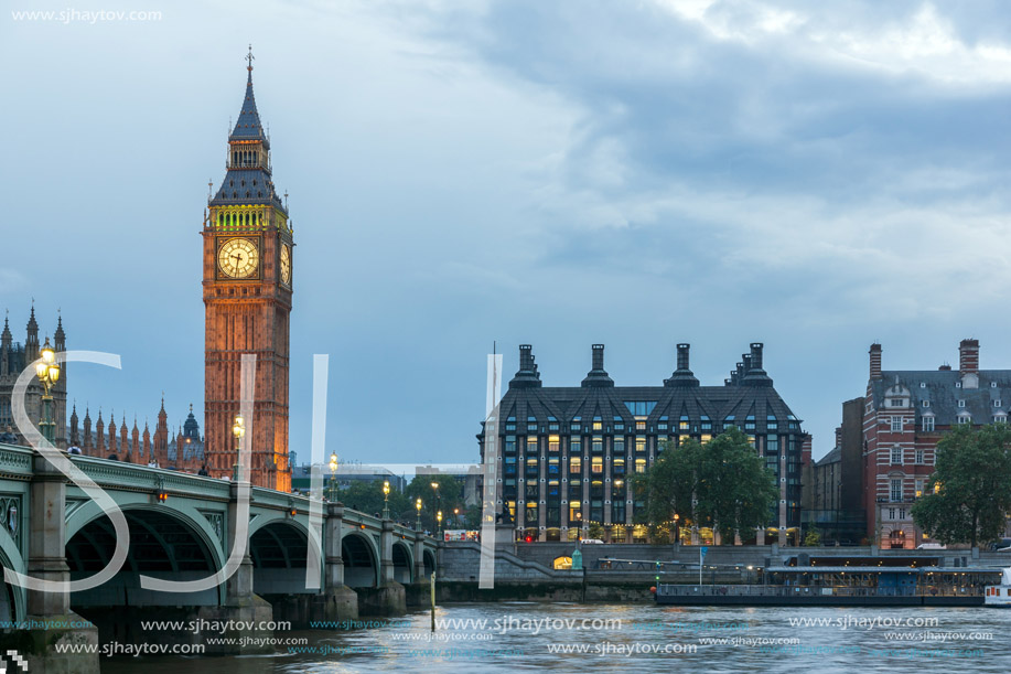 LONDON, ENGLAND - JUNE 16 2016: Houses of Parliament with Big Ben and Westminster bridge, London, England, Great Britain