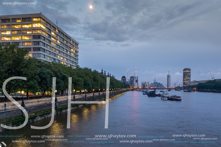 LONDON, ENGLAND - JUNE 16 2016: Cityscape of London from Westminster Bridge, England, United Kingdom