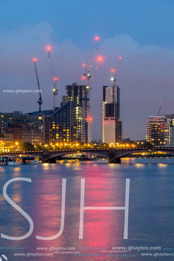 LONDON, ENGLAND - JUNE 16 2016: Night Cityscape of London from Westminster Bridge, England, United Kingdom