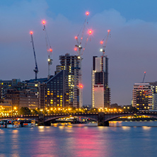 LONDON, ENGLAND - JUNE 16 2016: Night Cityscape of London from Westminster Bridge, England, United Kingdom