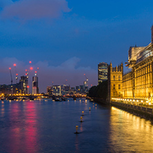 LONDON, ENGLAND - JUNE 16 2016: Night Cityscape of London from Westminster Bridge, England, United Kingdom