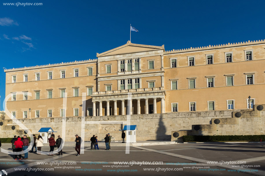 ATHENS, GREECE - JANUARY 19 2017: The Greek parliament in Athens, Attica, Greece