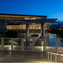 ATHENS, GREECE - JANUARY 19 2017: Night photo of Acropolis Museum in Athens, Attica, Greece