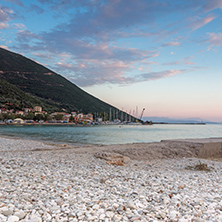 Sunset view on the beach of village of Vasiliki, Lefkada, Ionian Islands, Greece