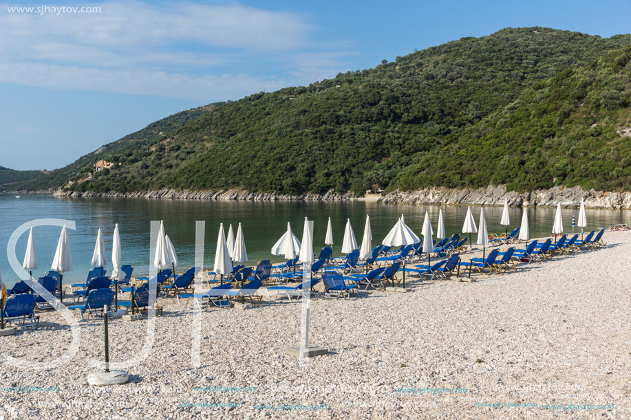 Amazing panorama of Mikros Gialos beach, Lefkada, Ionian Islands, Greece