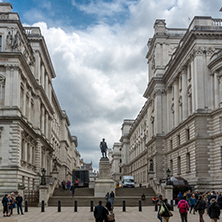 LONDON, ENGLAND - JUNE 17 2016: Churchill War Rooms and Robert Clive Memorial seen from King Charles street in London, England, Great Britain