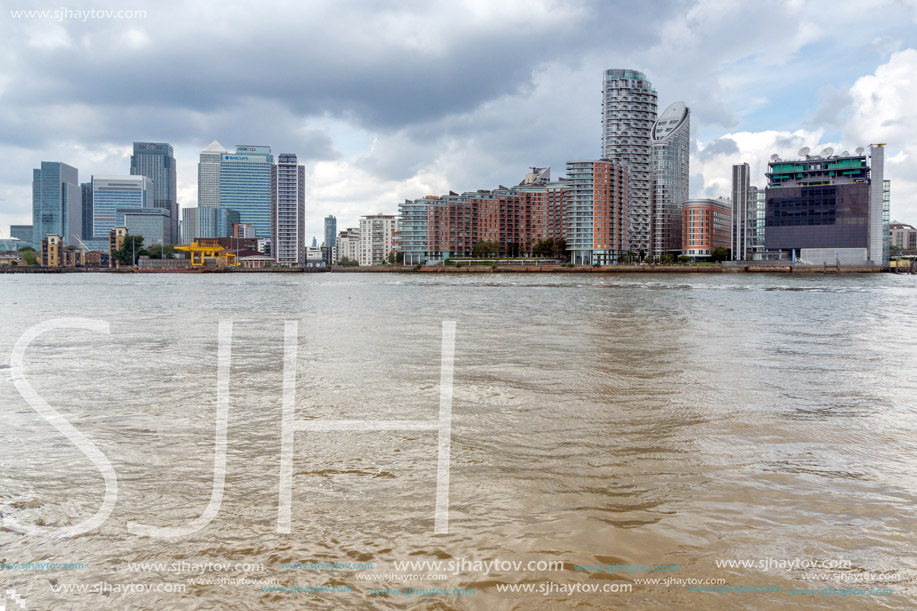 LONDON, ENGLAND - JUNE 17 2016: Canary Wharf view from Greenwich, London, England, Great Britain