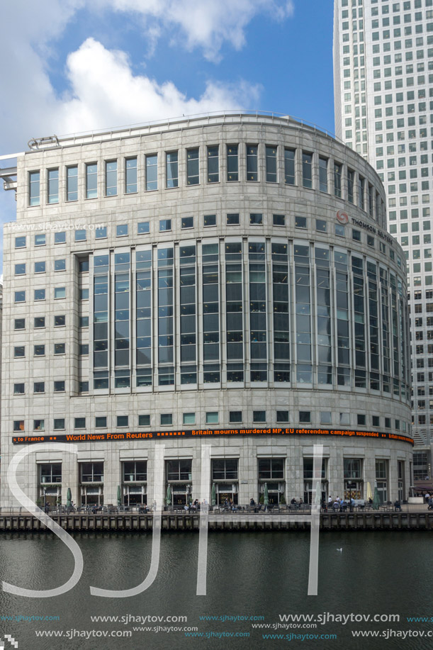 LONDON, ENGLAND - JUNE 17 2016: Business building and skyscraper in Canary Wharf, London, England, Great Britain