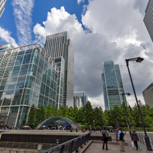 LONDON, ENGLAND - JUNE 17 2016: Business building and skyscraper in Canary Wharf, London, England, Great Britain